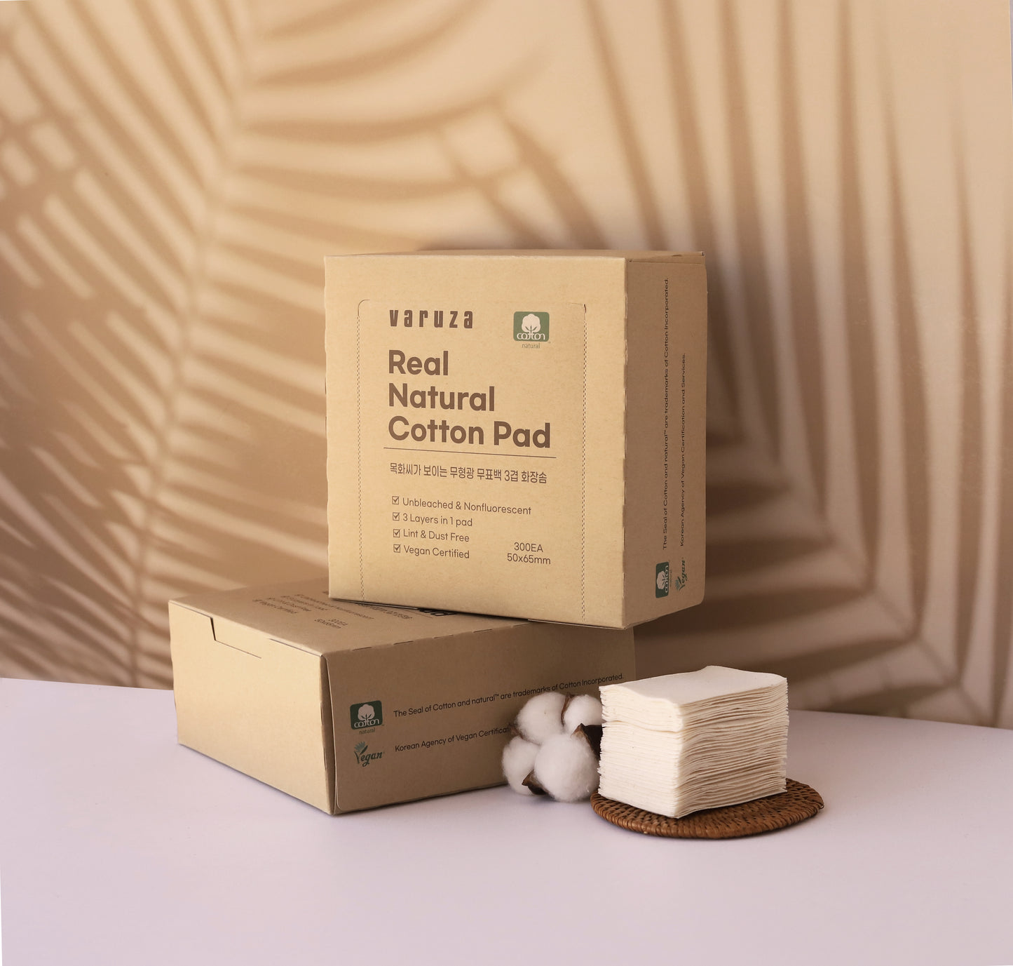 Unbleached & Non-fluorescent 3Layered Cotton Pad 300 Count - Original