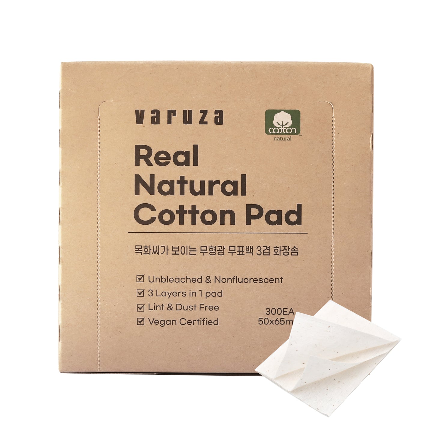 Unbleached & Non-fluorescent 3Layered Cotton Pad 300 Count - Original