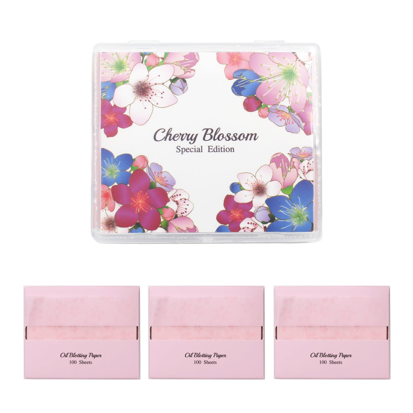 Natural Hemp Face Oil Blotting Paper with Mirror Case and Refills - Cherry Blossom
