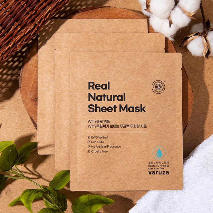Real Natural Sheet Mask with Blue Ampoule with Unbleached & Non-fluorescent sheet